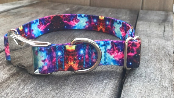 1 inch wide Galaxy Dog Collar, Metal Buckle, Adjustable Space Collar