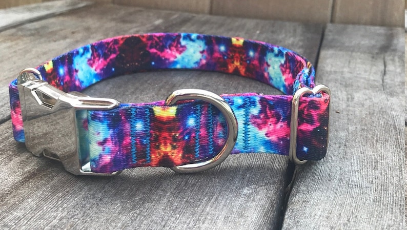 Collar para perro Galaxy de 2,5 cm de ancho, hebilla metálica, collar espacial ajustable imagen 1
