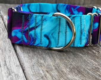 2 inch wide Martingale Dog Collar, Purple and Teal Slip On Martingale Collar, Sighthound Collar, Greyhound Collar, Whippet Martingale Collar