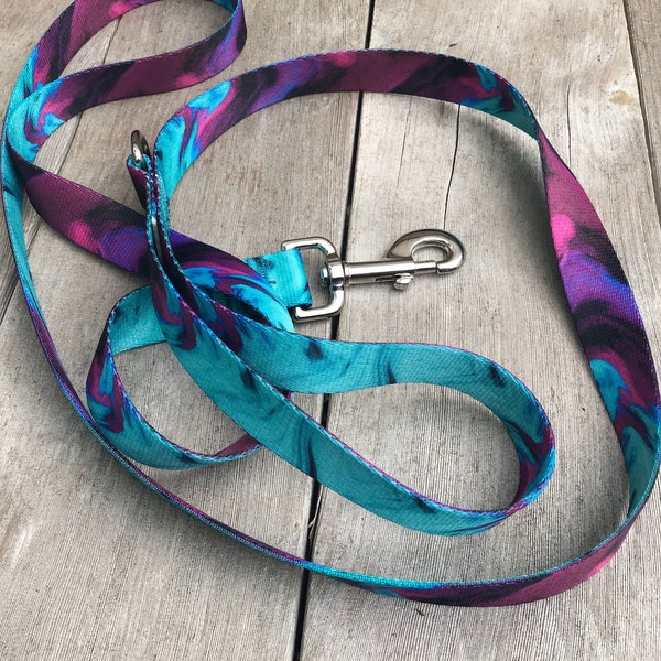 4 Foot or 6 Foot or 8 Foot Dog Leash, Purple and Teal Marbled Dog Leash, Traffic Leash, 4 foot leash, 6 foot leash, 6 foot leash for dogs