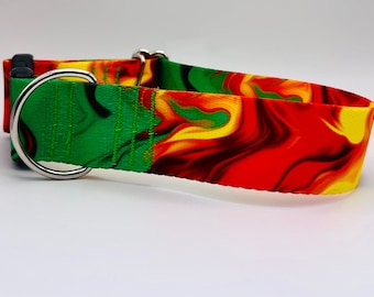 Collar ancho para perro, verde rastafari jaspeado dorado, 3,8 cm, talla XL para perro grande