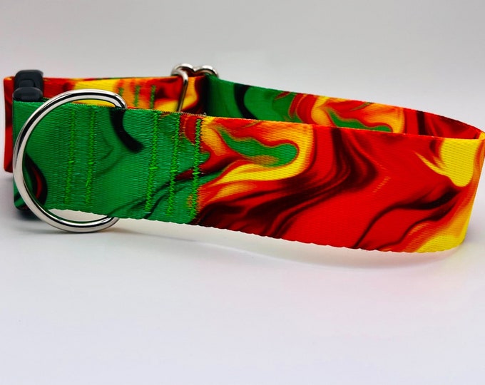 Featured listing image: Wide Dog Collar, Green and Gold Rasta Dog Collar 1.5 inch wide collar XL thick collar for big dogs