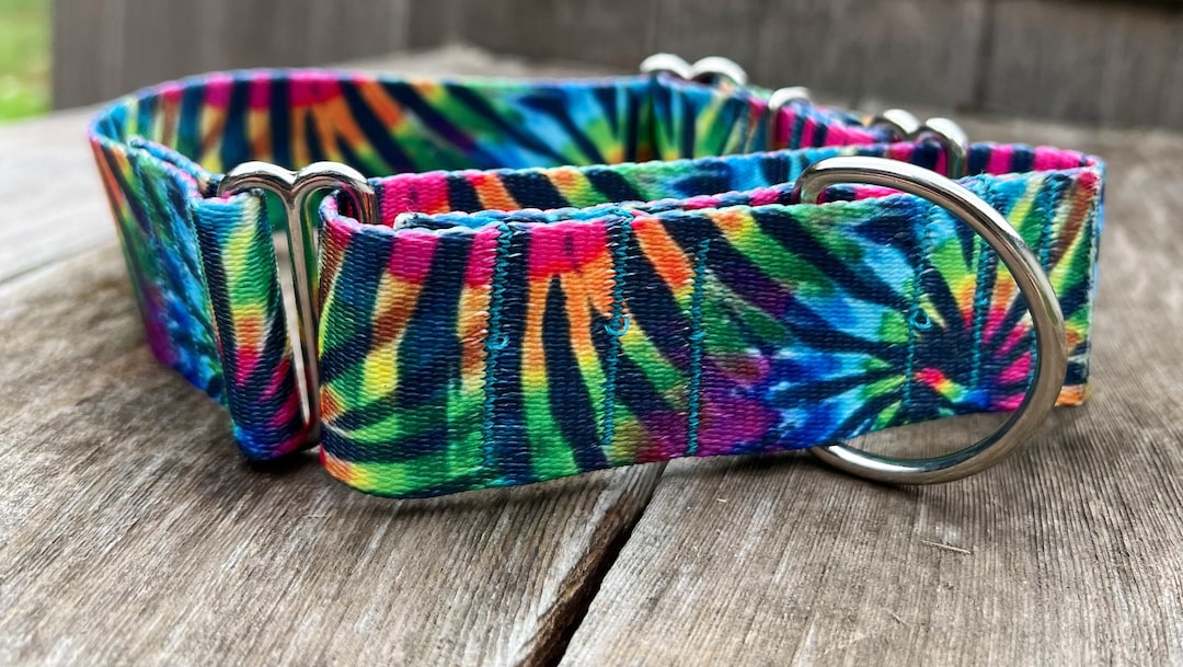 1.5 Inch Wide Striped Tie Dye Dog Collar, Slip on Martingale Dog Collar, Sighthound Collar