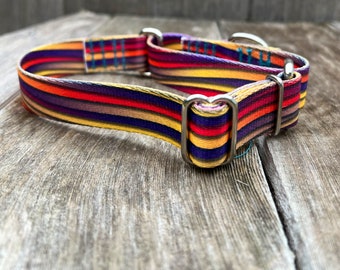 1-inch wide Sunset Waves Martingale Dog Collar, Adjustable Slip On Martingale Collar, Limited Slip Collar