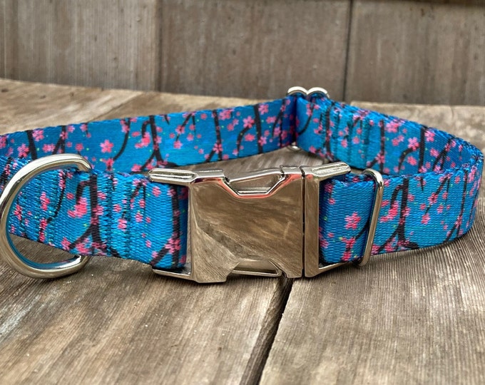 Featured listing image: Cherry Blossom Dog Collar, Floral Dog Collar, Cherry Blossom Collar, Adjustable Colorful Dog Collar with Metal Quick Release Buckle