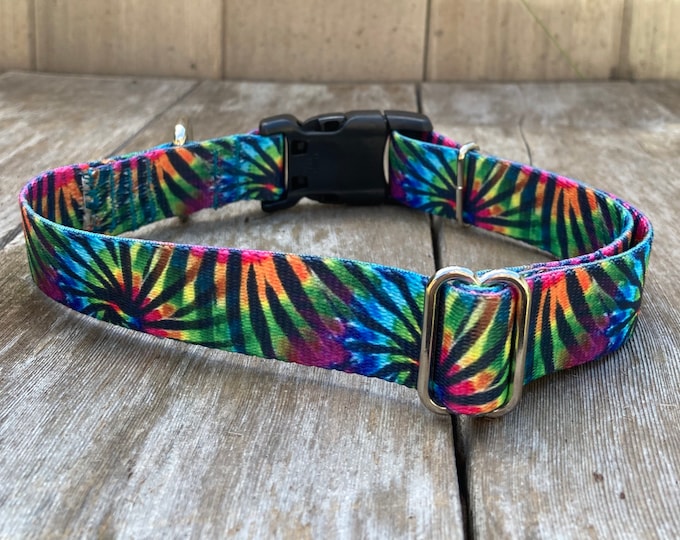 Featured listing image: Rainbow Tie Dye Dog Collar, Rainbow Dog Collar, Tie Dye Collar, Adjustable Colorful Dog Collar with Quick Release Buckle