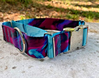 Coleira Martingale roxa e azul-petróleo para cães com fivela de liberação rápida de metal, 3,8 cm de largura.