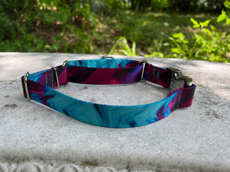 Collar para perro Martingala suave de 1 pulgada de ancho en morado y verde azulado, collar Martingala con hebilla ajustable, hebilla de aluminio de deslizamiento limitado imagen 3