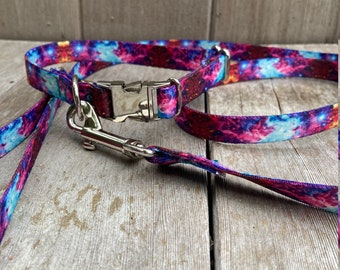 5/8" Galaxy Small Dog Collar and Leash Set, Collar and Leash Sets for Puppy, Puppy Collar and Leash Set Boy or Girl, Puppy Collar and Lead