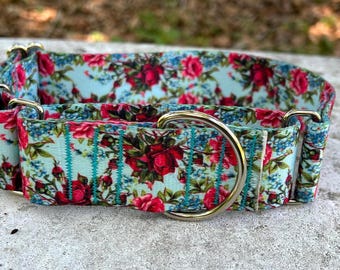 1.5 inch Floral Martingale Dog Collar, Sighthound, Greyhound Collar, Slip On