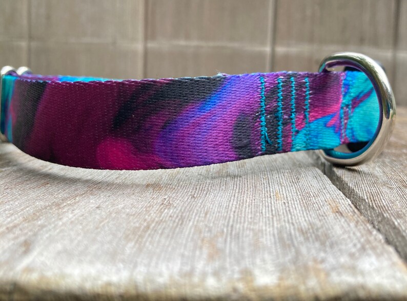 1 inch wide Purple Teal Marble Dog Collar, USA Made, Adjustable image 5