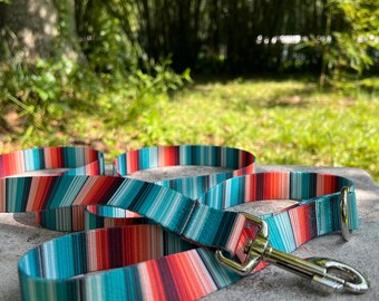 Teal & Orange Striped Dog Leash: USA Made Polyester, Traffic Lead Option