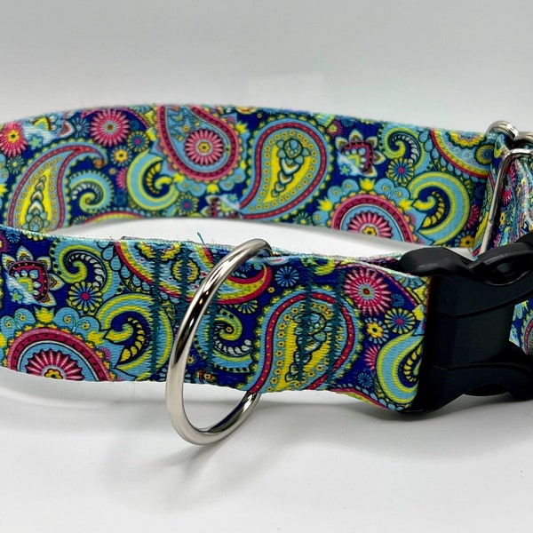 Wide Dog Collar, Colorful Paisley 1.5 inch wide collar XL collar for big dogs
