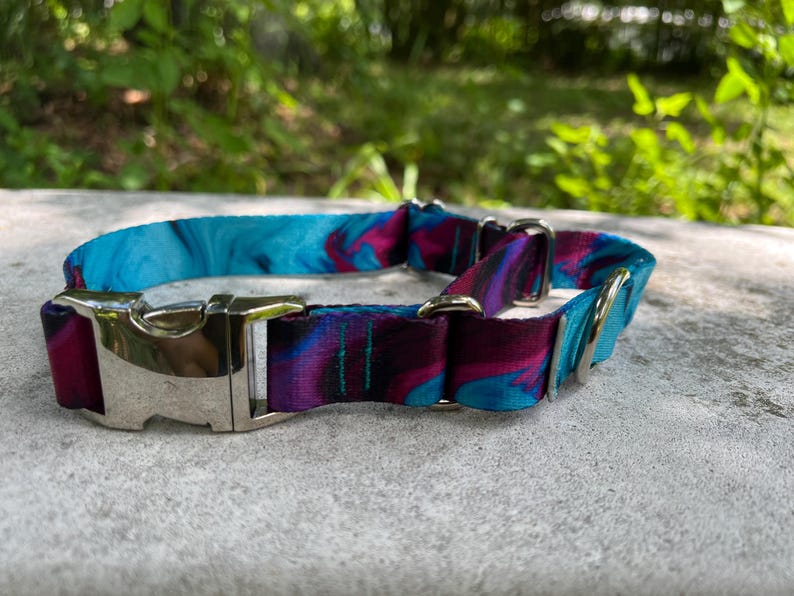 Collar para perro Martingala suave de 1 pulgada de ancho en morado y verde azulado, collar Martingala con hebilla ajustable, hebilla de aluminio de deslizamiento limitado imagen 2