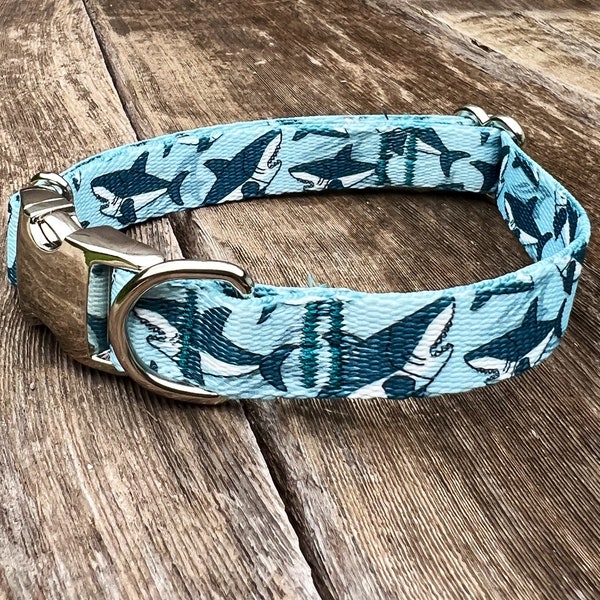 5/8" Shark Dog Collar, Summer Dog Collar, Beach Collar, Adjustable Colorful Nautical Dog Collar with Aluminum Quick Release Buckle