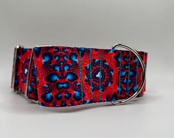 2 inch wide Martingale Dog Collar, Pink Kaleidoscope Slip On Martingale Collar, Sighthound Collar, Greyhound Collar, Whippet Collar