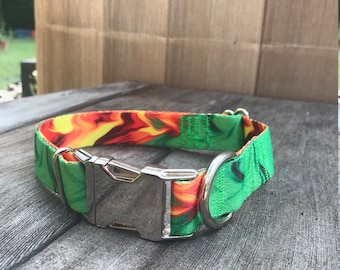 Collar rastafari para perro, verde y dorado, hebilla metálica, 2,5 cm
