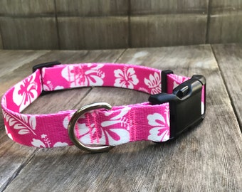 Collar rosa hawaiano para perro, collar rosa para perro, collar de verano para perro, collar tropical, collar grande para perro, collar para perro de 2,5 cm (1 pulgada), collar ajustable para perro