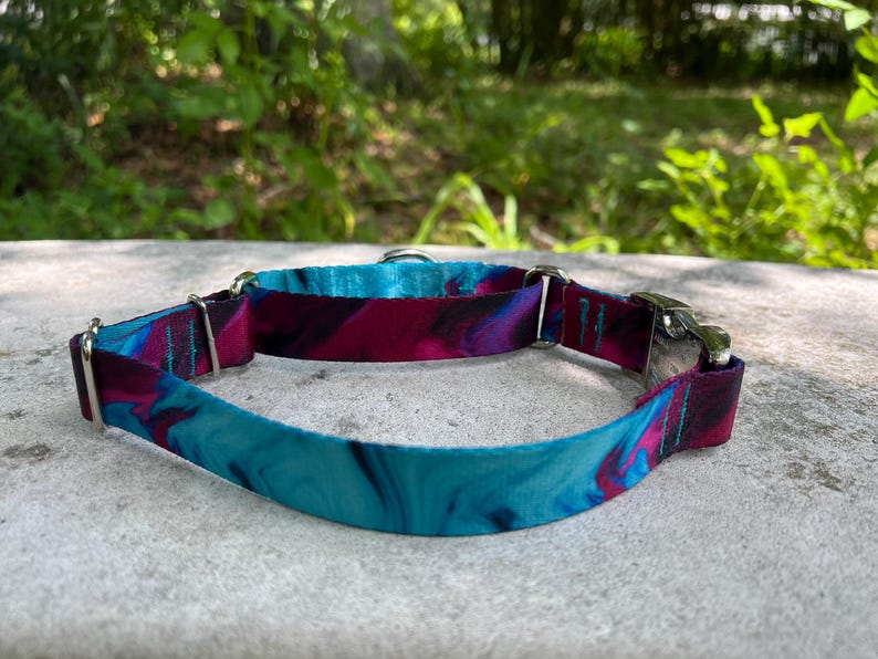 Collar para perro Martingala suave de 1 pulgada de ancho en morado y verde azulado, collar Martingala con hebilla ajustable, hebilla de aluminio de deslizamiento limitado imagen 4