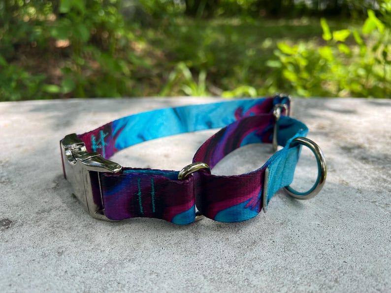Collar para perro Martingala suave de 1 pulgada de ancho en morado y verde azulado, collar Martingala con hebilla ajustable, hebilla de aluminio de deslizamiento limitado imagen 6