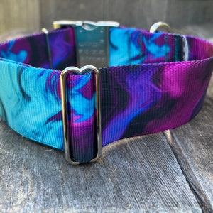 2 Inch Wide Dog Collar, Colorful Purple and Teal Abstract Extra Wide collar metal buckle adjustable for big dogs