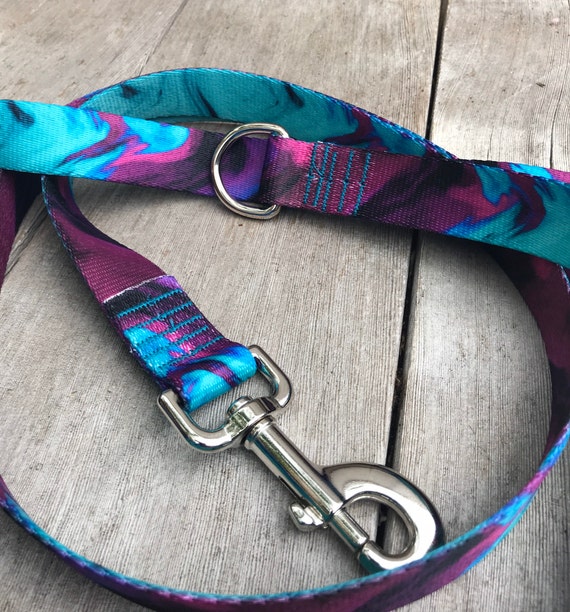 Small Purple Pretty Paisley Dog Leash: 3/4 Wide, 4ft Length - Made in USA.