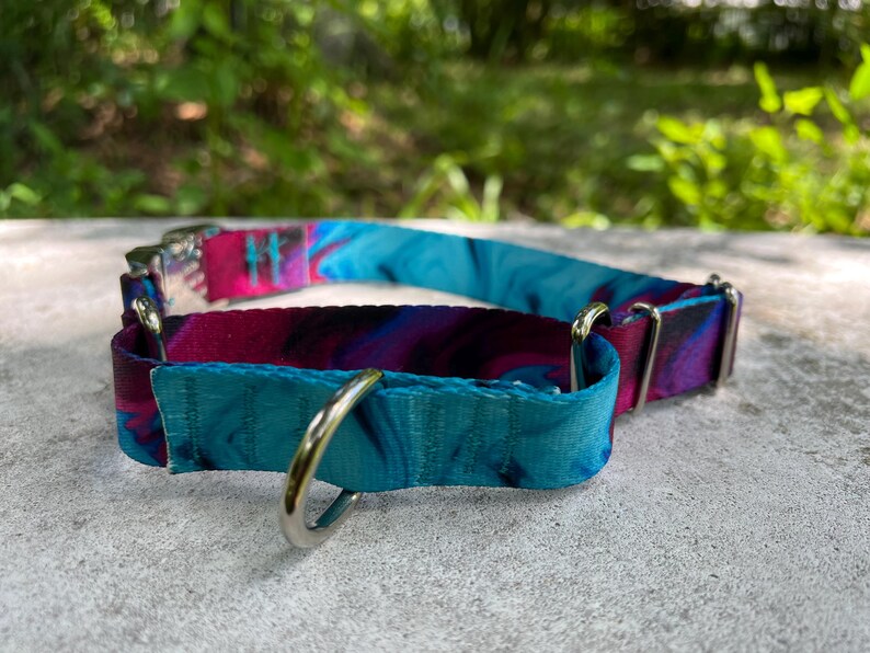 Collar para perro Martingala suave de 1 pulgada de ancho en morado y verde azulado, collar Martingala con hebilla ajustable, hebilla de aluminio de deslizamiento limitado imagen 5