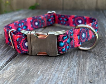 Trippy Pink Dog Collar, Abstract Dog Collar, Adjustable Colorful Dog Collar with Metal Quick Release Buckle