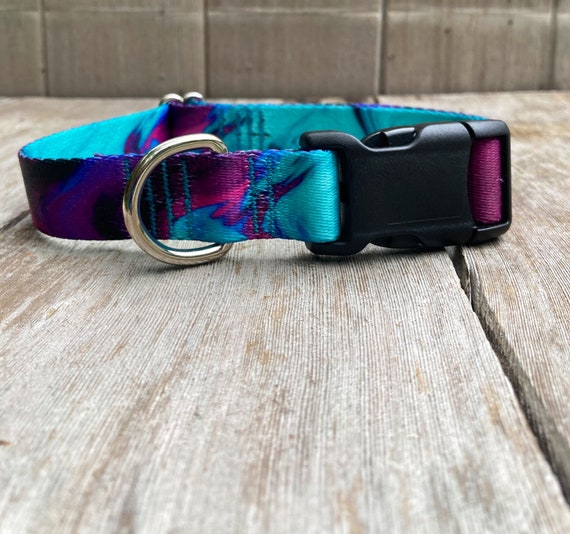 1 inch wide Purple Teal Marble Dog Collar, USA Made, Adjustable