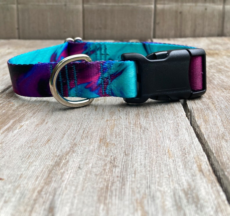 1 inch wide Purple Teal Marble Dog Collar, USA Made, Adjustable image 1