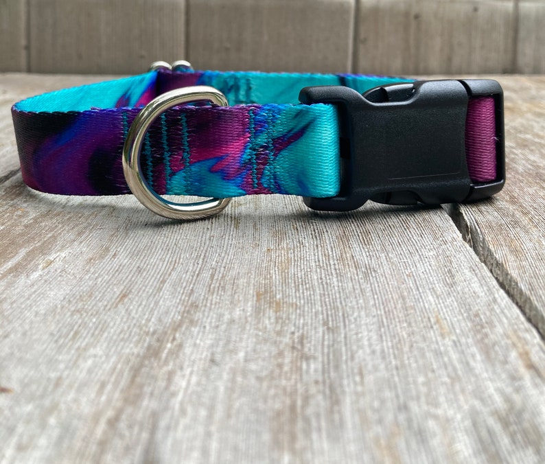 1 inch wide Purple Teal Marble Dog Collar, USA Made, Adjustable image 3
