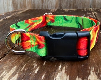 Collar ajustable para perro verde y dorado, 1 pulgada de ancho, collar para perro rasta con hebilla de liberación rápida, collar verde rasta y dorado de 1 pulgada de ancho