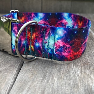 2 Inch Wide Dog Collar, Galaxy space nebula cosmic Extra Wide collar metal buckle adjustable for big dogs