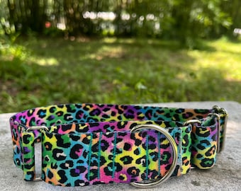Neon Leopard Martingale Dog Collar: Escape-Proof Sighthound Whippet Greyhound Training Collar