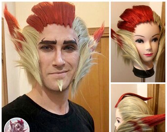 Xayah Wig Ears League of Legends New 136th Champion LOL Cosplay Red Ponytail