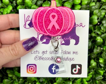 Breast Cancer Awareness Badge Reel | Pink Pumpkin ID Holder
