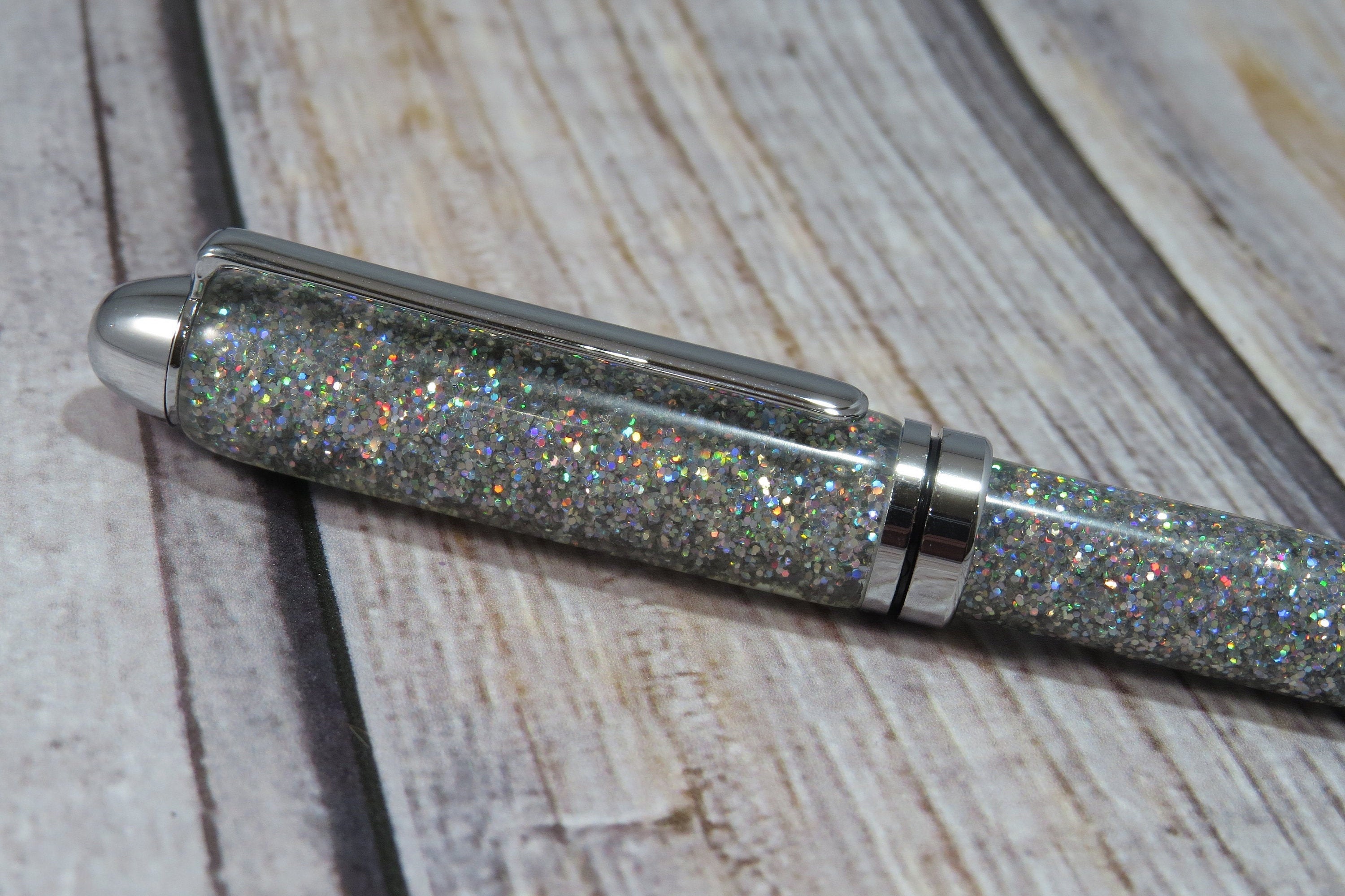 Handmade Silver Holographic Glitter Ballpoint Pen/ Hand Turned Etsy