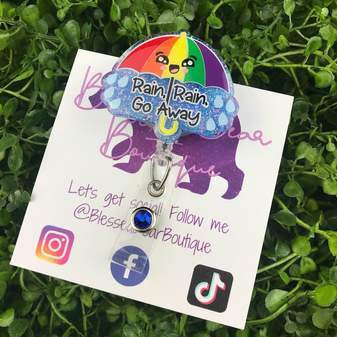 Spring Umbrella Badge Reel | Rainy Day Badge Holder - Etsy