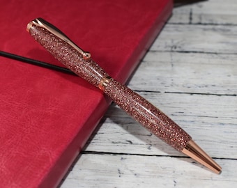 Rose Gold Glitter Pen | Personalized Planner Pen | Handmade Rose Gold Glitter Pen | Hand Turned Rose Gold Pen | Rose Gold Glitter Pen