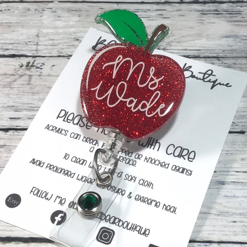 Teacher Apple Badge Reel Teacher Badge Reel Glitter Badge Etsy