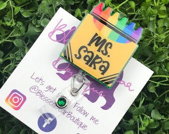 Personalized Crayon Badge Reel | Teacher Badge Holder