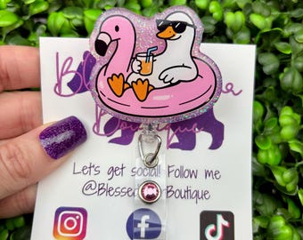 Summer Goose Badge Reel | Flamingo Float Nurse ID Holder