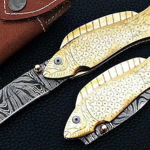 Kundenspezifisches handgemachtes Damaststahl-Fischmesser / Klappmesser / Taschenmesser SS-17370