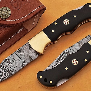 Damascus Steel Folding Knife/Pocket Knife Back Lock SS-12369