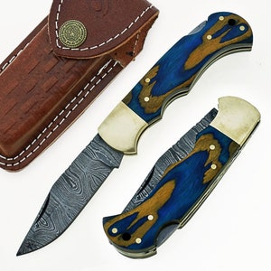 Damascus Steel Folding Knife/Pocket Knife Back Lock SS-17446