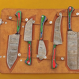 Smart & Sharp Custom Handmade Damascus Chef Knives Set/Kitchen Knives 5 Pieces Set SS-17390