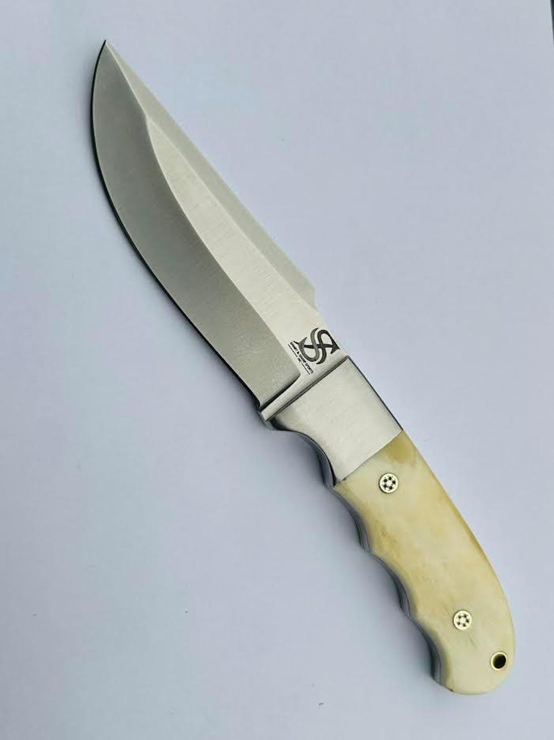 Handmade Bone Handle Hunting Knife: D2 Steel Blade & Leather Sheath - Etsy
