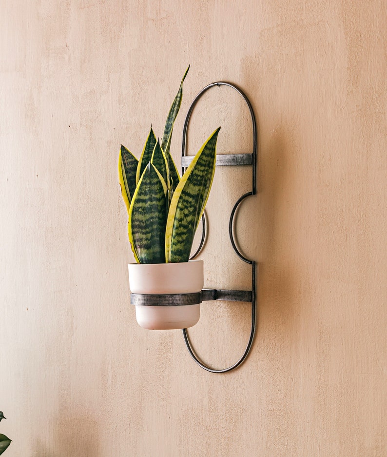 CUTE PLANTER POT hängende Pflanzenhalter Art Deco Runde StahlStab Pflanzenhalter Wand Pflanzer geometrische Bild 1