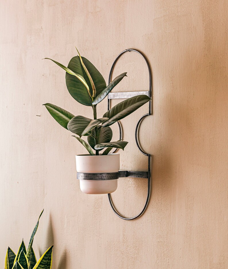 CUTE PLANTER POT Hanging plant holder Art Deco round steel rod plant holder Wall planter geometric image 2