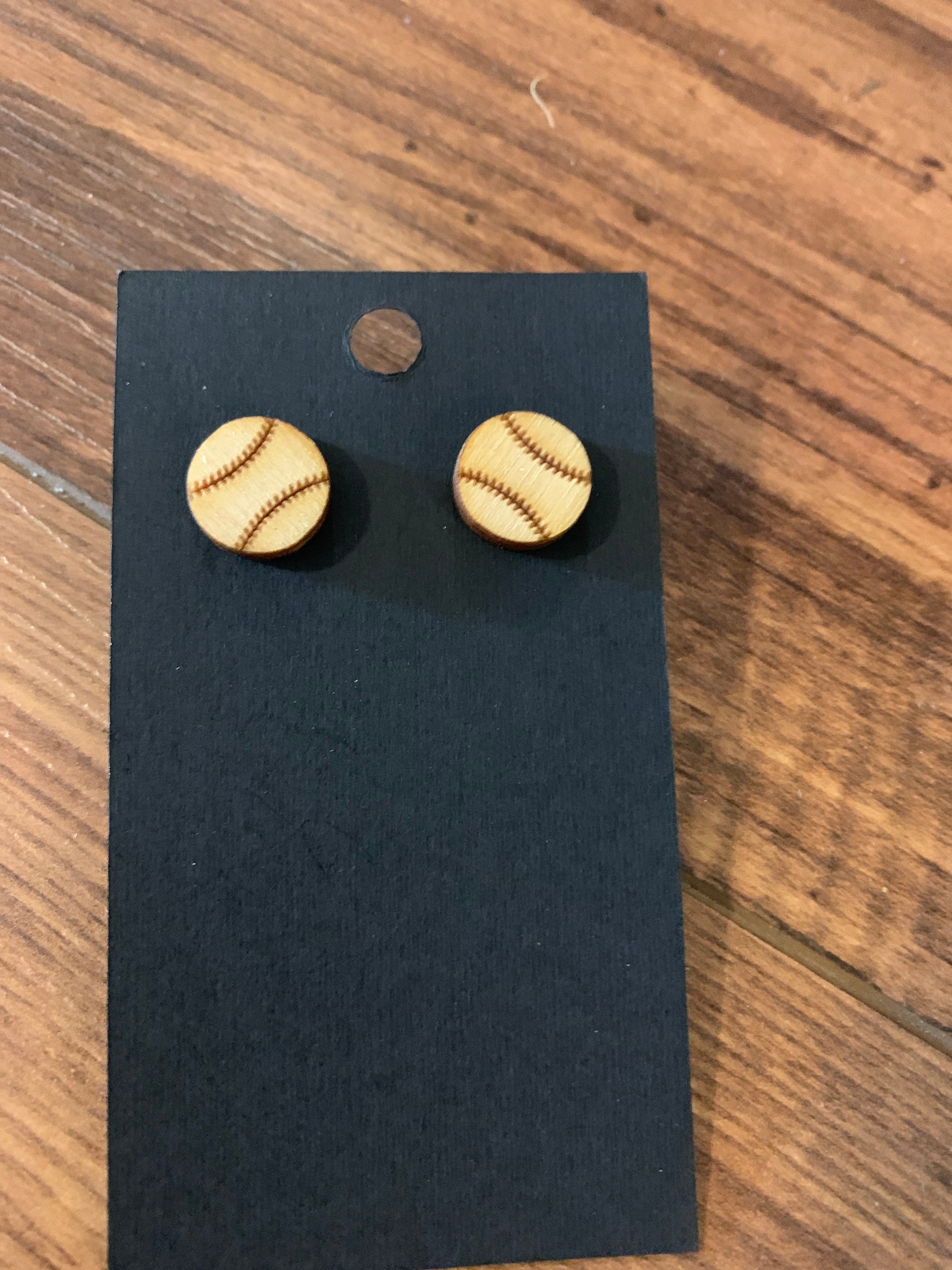 Baseball Wooden Stud Earrings Baseball Earring Stud Wood Etsy